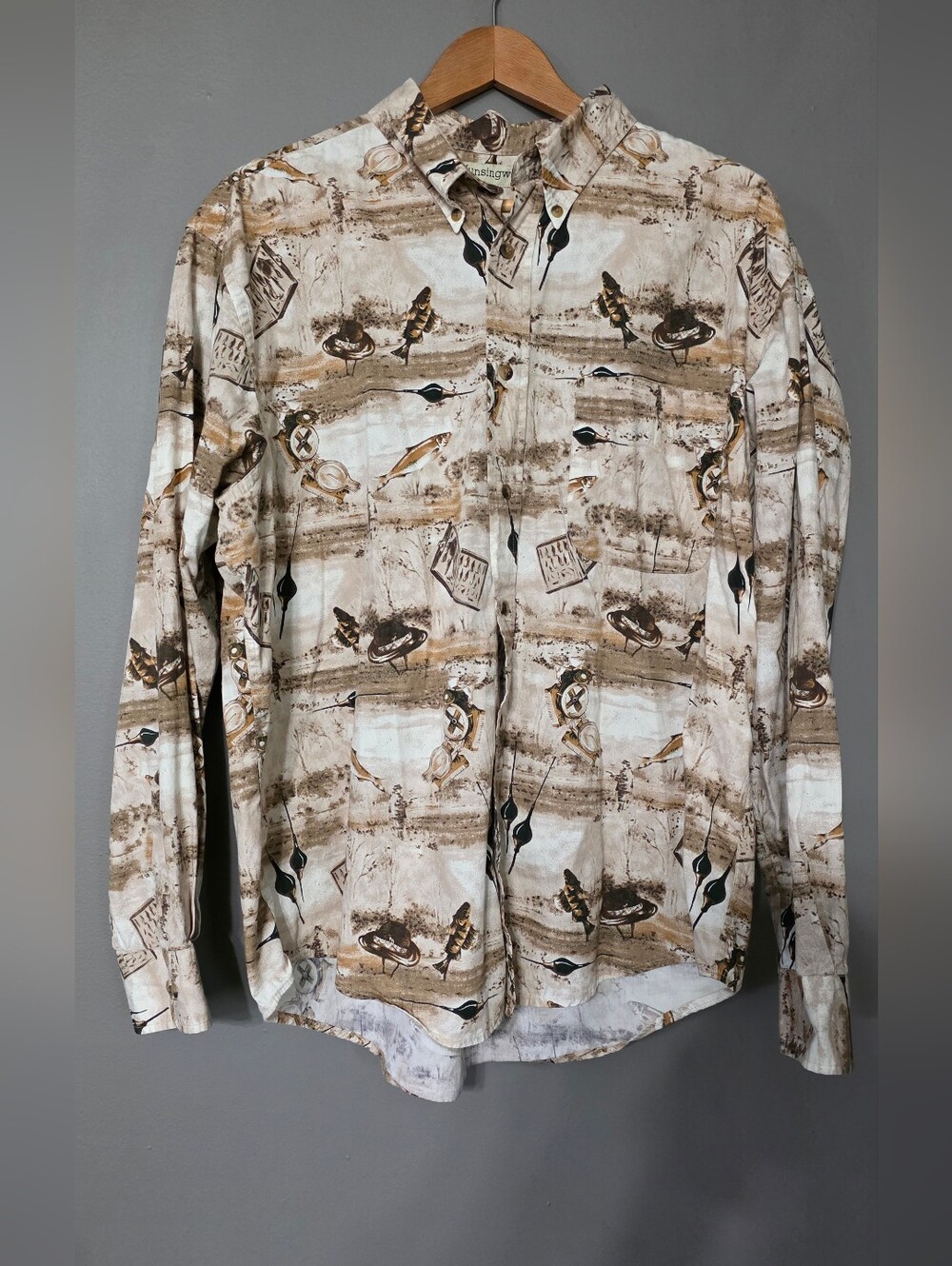 Vintage Munsingwear Long Sleeve Nostalgic Fishing Shirt Button Down Mens L